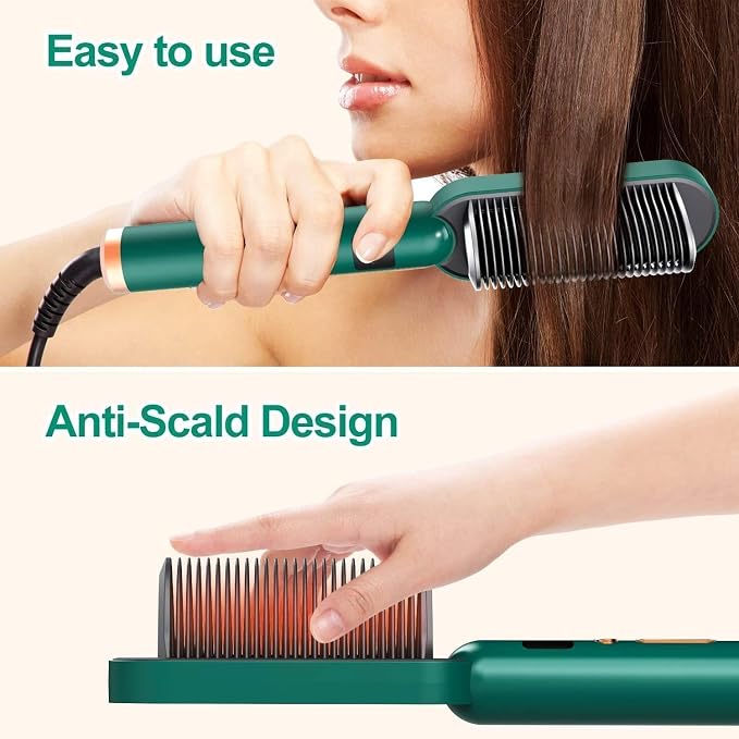 2-in-1 Ceramic Hair Straightening Brush – Fast Heat & Anti-Frizz