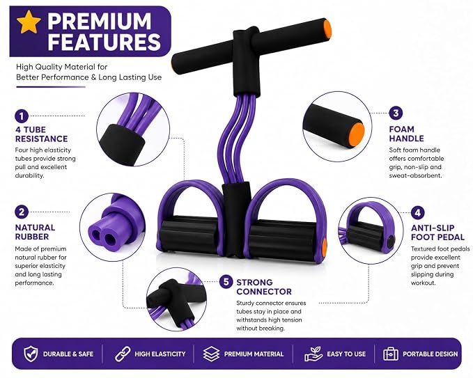 4-Tube Elastic Pedal Resistance Band – Full-Body Home Workout
