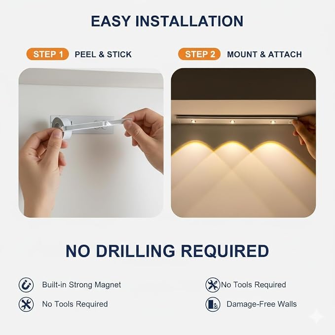 Wireless Motion-Sensor Under-Cabinet LED Light – USB Rechargeable Lamp