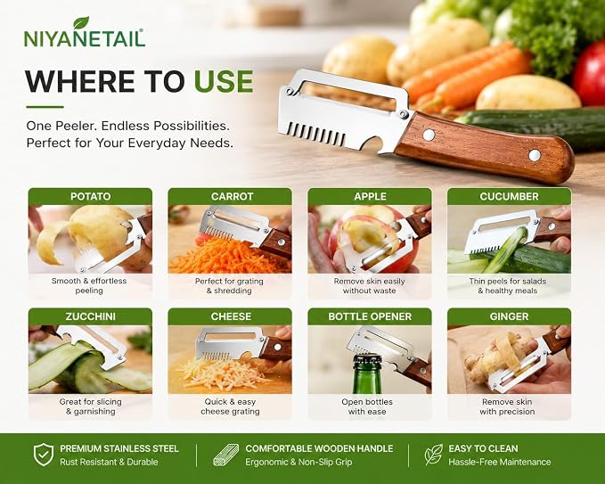 3-in-1 Stainless Steel Vegetable Peeler – Grater & Bottle Opener