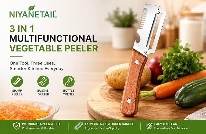 3-in-1 Stainless Steel Vegetable Peeler – Grater & Bottle Opener