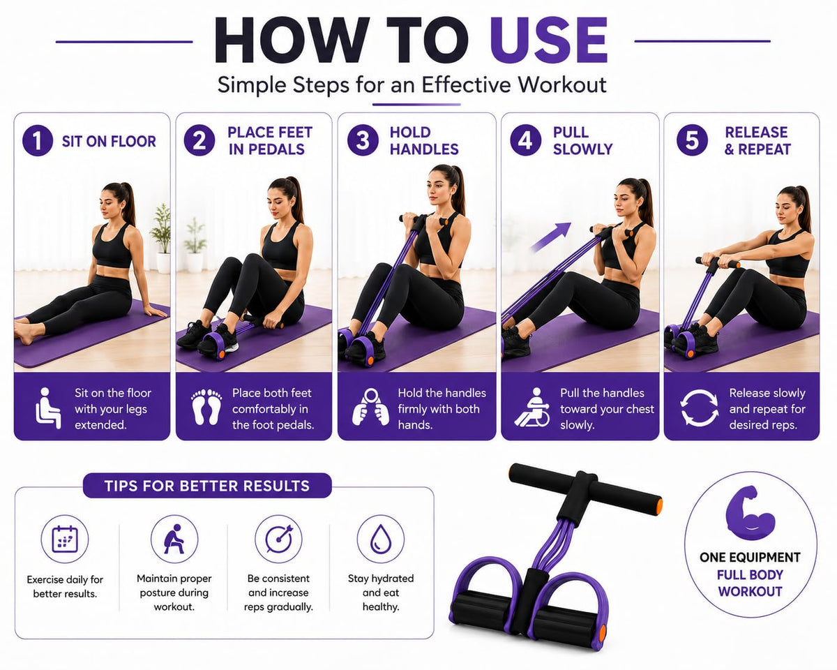 4-Tube Elastic Pedal Resistance Band – Full-Body Home Workout
