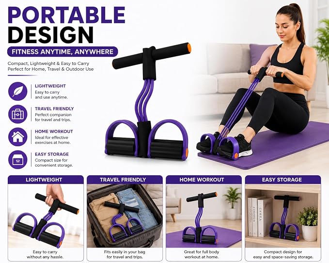 4-Tube Elastic Pedal Resistance Band – Full-Body Home Workout