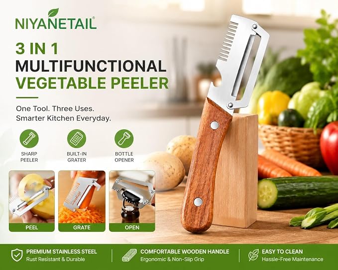3-in-1 Stainless Steel Vegetable Peeler – Grater & Bottle Opener