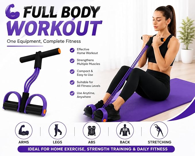 4-Tube Elastic Pedal Resistance Band – Full-Body Home Workout