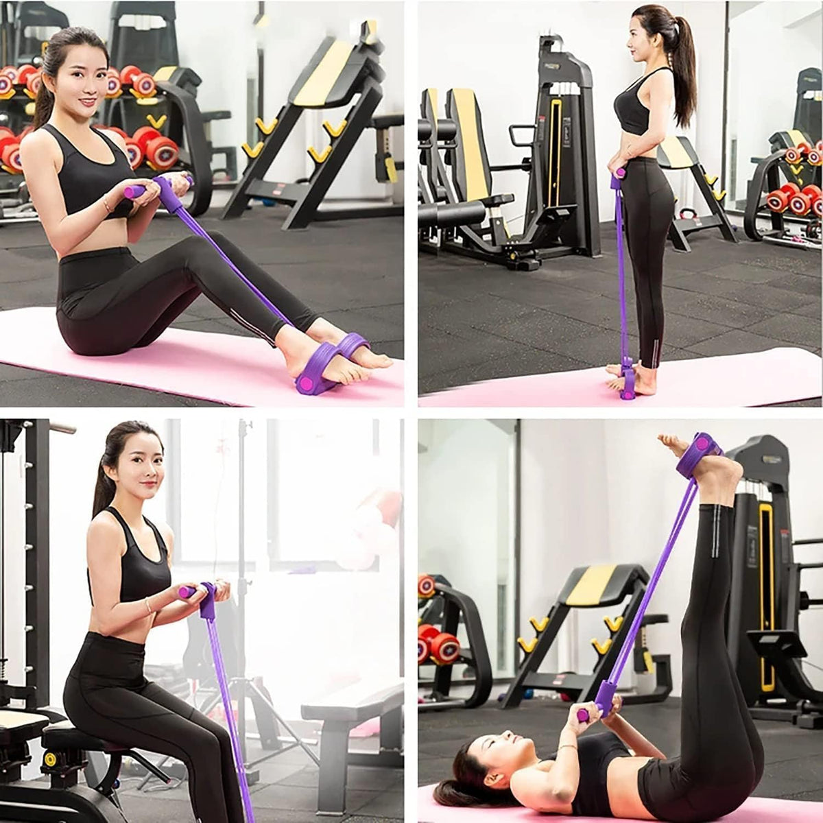 4-Tube Elastic Pedal Resistance Band – Full-Body Home Workout