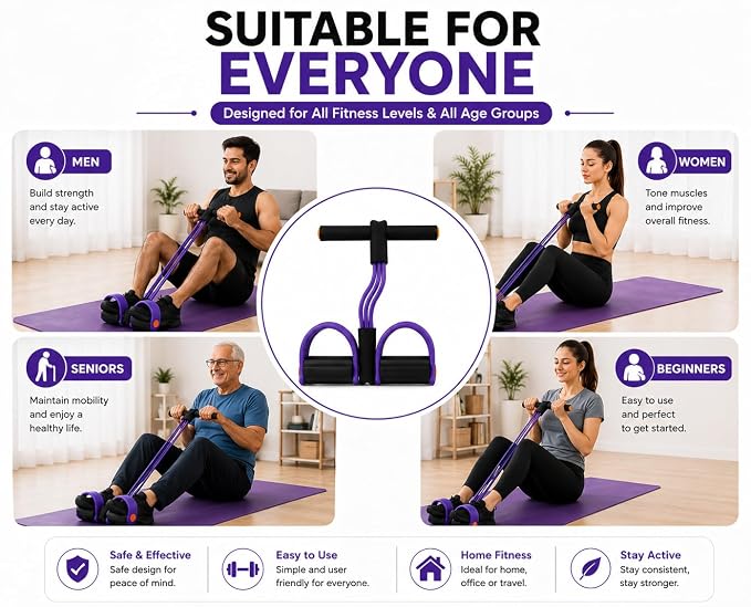 4-Tube Elastic Pedal Resistance Band – Full-Body Home Workout
