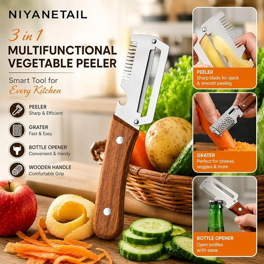 3-in-1 Stainless Steel Vegetable Peeler – Grater & Bottle Opener