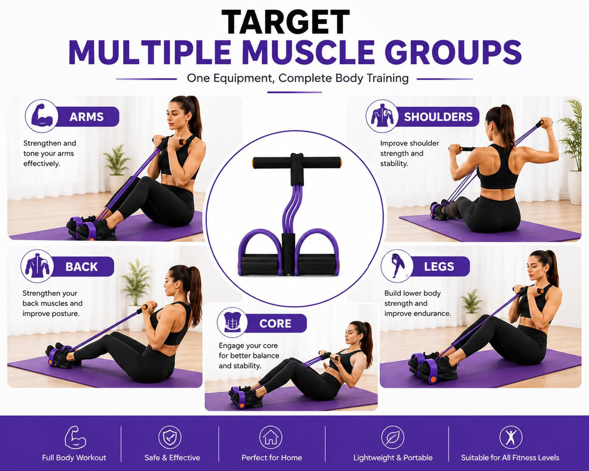 4-Tube Elastic Pedal Resistance Band – Full-Body Home Workout