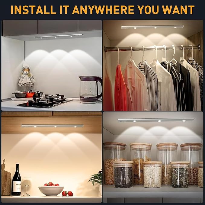 Wireless Motion-Sensor Under-Cabinet LED Light – USB Rechargeable Lamp