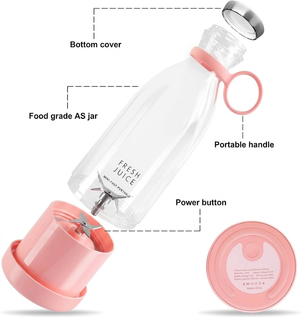 Portable 320ml Rechargeable Blender (Pink)